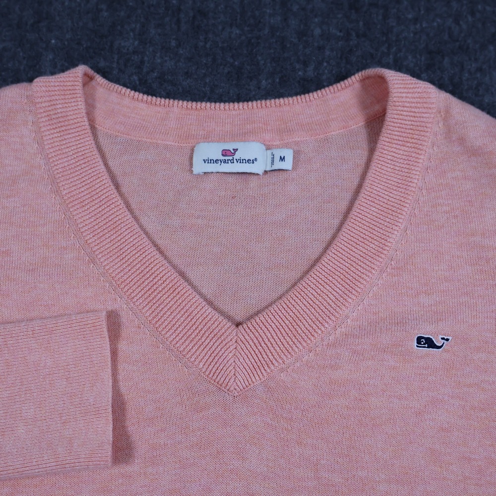 Vineyard Vines Womens V-Neck Sweater Peach Pink Whale Logo Pullover Size M